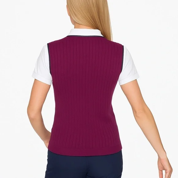 EASTBROOK Clothing Company Maroon w/ Black Trim Button Down Sweater Vest, Size M - Picture 2 of 8